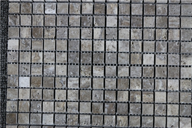 Iran Gray Travertine Polished Chipped Marble Mosaics, Tiles for Wall
