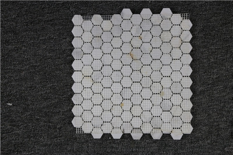 Italy Bianco Carrara White,Cremo Delicato Hexagon Marble Mosaic,Tiles