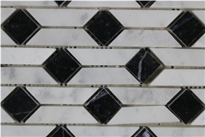 Italy Bianco Carrara White,Nero Marquina Polished Marble Mosaic,Tiles