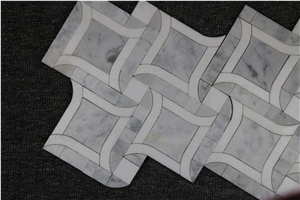 Italy Bianco Carrara White,Yugoslav White Water-Jet Marble Mosaics