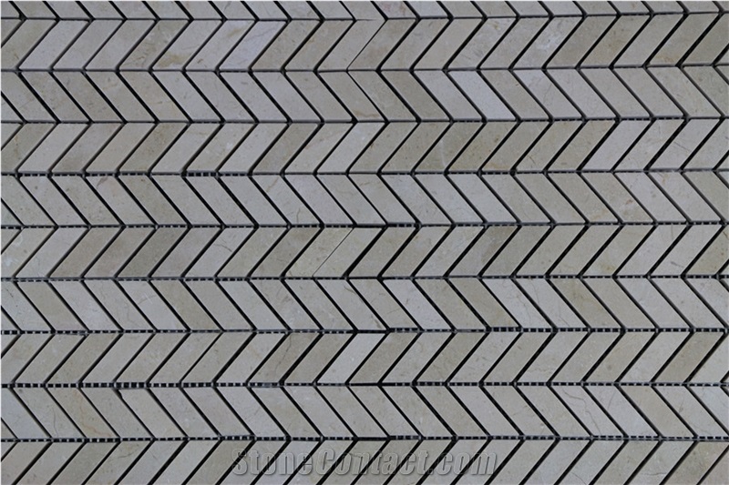Spain Crema Marfil Small Herringbone Polished Beige Marble Mosaic,Tile