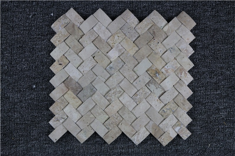 Spain Crema Marfil Small Herringbone Split 3d Beige Marble Mosaic,Tile