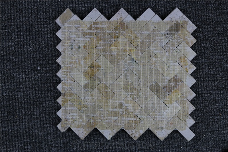 Spain Crema Marfil Small Herringbone Split 3d Beige Marble Mosaic,Tile