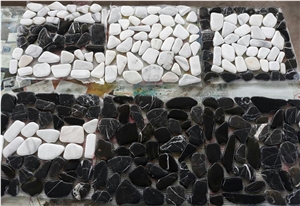 Pebble Stone Mosaic Tile, White and Black Chipped Mosaic Tile