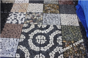 China Polished or Sliced or Tumbled Pebble Stone Mosaic Tile on Mesh