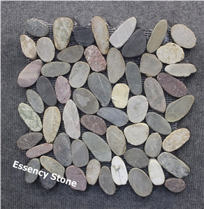 Mixed Color Pebble Mosaic, Sliced River Stone Mosaic with Back Mesh
