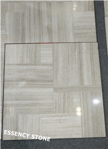 Opus Pattern White Wood Marble Tile, Composite Marble Flooring Tile