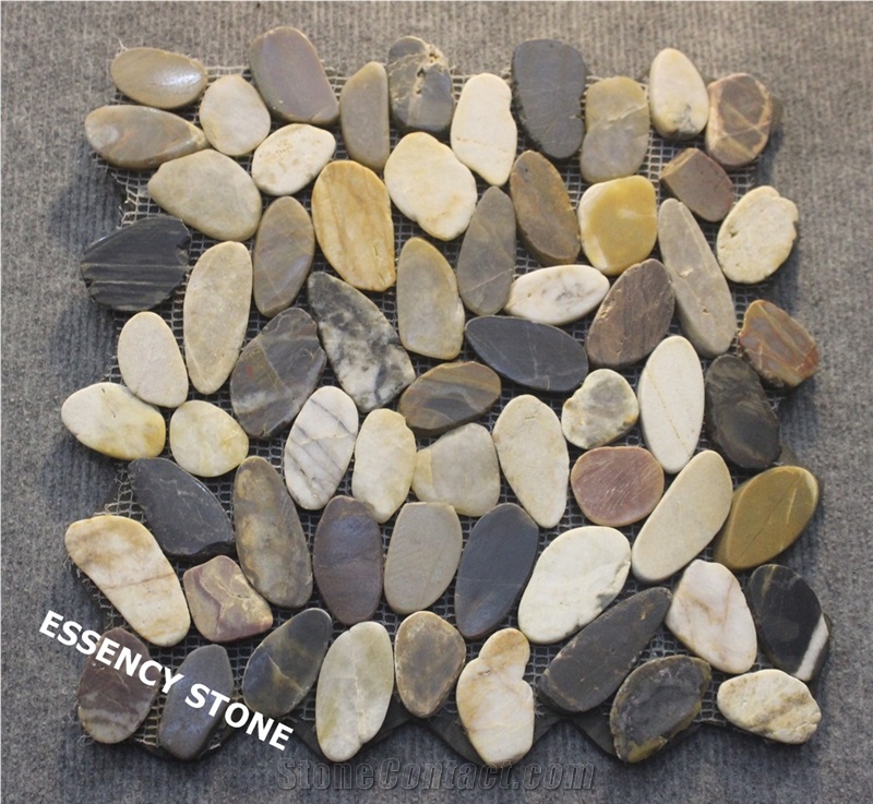 Sliced Pebble Mosaic Tile,River Stone Tile,Beach Stone Mosaic