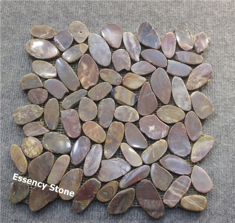 Sliced River Stone Mosaic, Polished Red and Yellow Pebble Mosaic Stone