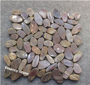Sliced River Stone Mosaic, Polished Red and Yellow Pebble Mosaic Stone