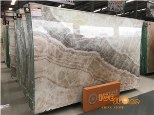 China Beige Onyx,White Wood Grain,Good for Project,Polished,Bookmatch