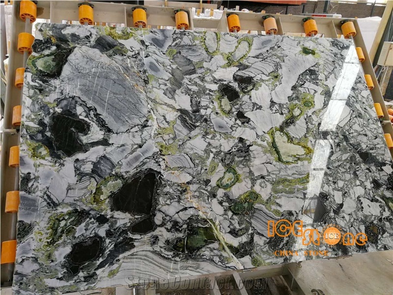 Polished Ice Beauty Flower Green Connect Marble Flower Slabs Tiles