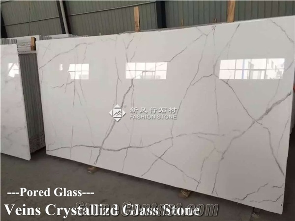 Crystallized Glass Calacatta White Marble Nano Glass Stone, Kitchens,Bathrooms,Construction
