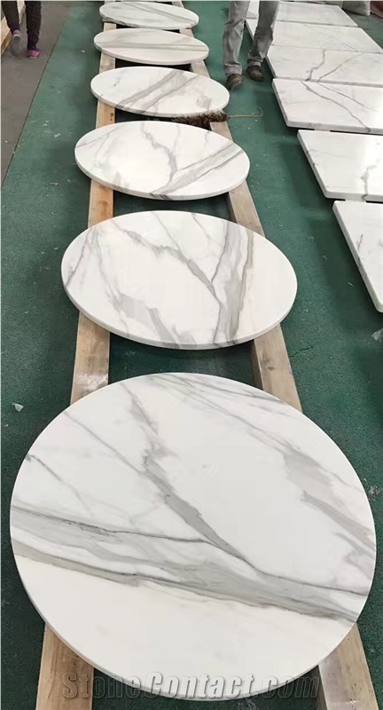 Natural White Marble Round Counterops Table Tops, Calacatta Carrara White Marble Bar Top,Commercial Counters