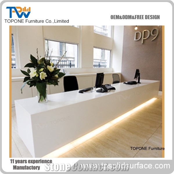 Acrylic Solid Surface White High Glossy Reception Desk for Hotel