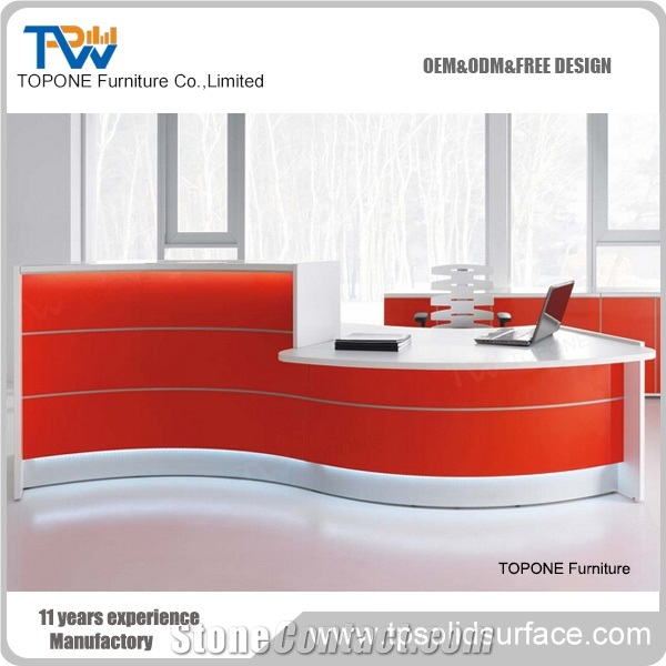 White Corian Style Curved Rgb Lighting Reception Desk From China