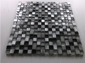 15mm Crystal Glass Mix Aluminum Metal Mosaic Mesh Mounted Tile