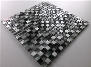15mm Crystal Glass Mix Aluminum Metal Mosaic Mesh Mounted Tile
