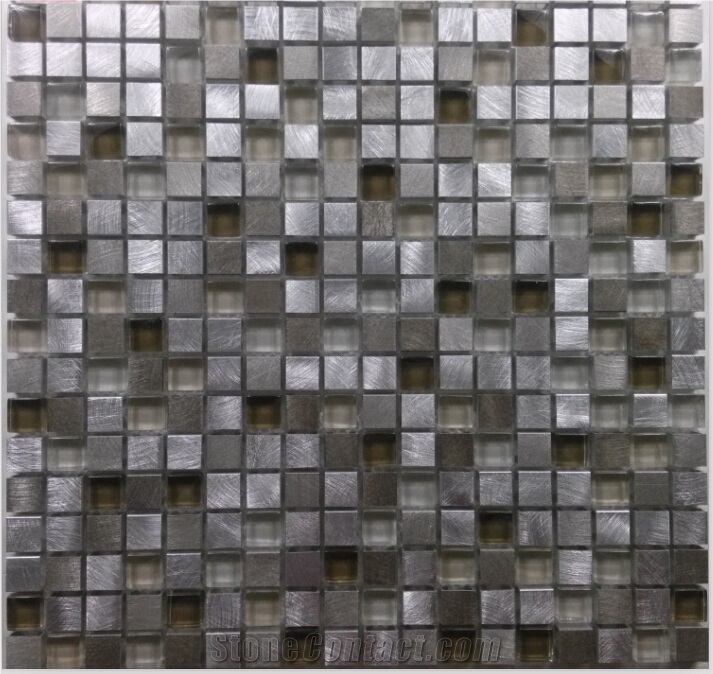 15mm Crystal Glass Mix Silver Aluminum Mosaic Tile