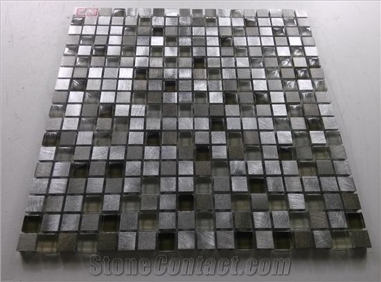 15mm Crystal Glass Mix Silver Aluminum Mosaic Tile