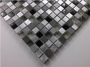 Black Crystal Glass Mix Aluminum Metal Mosaic Mesh Mounted Tile