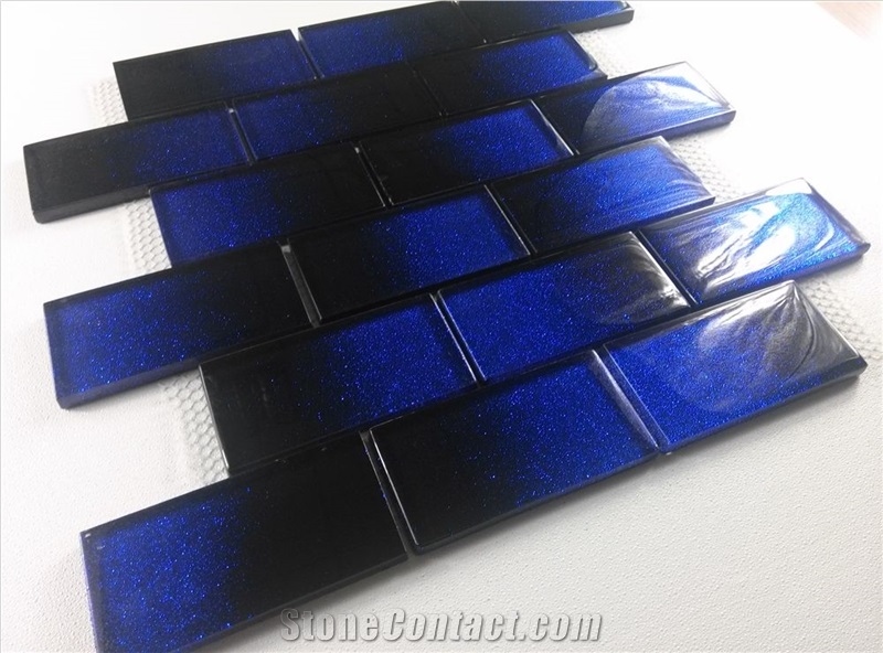 Blue Cold Spray Crystal Glass Subway Mosaic Tile Not for Swimming Pool