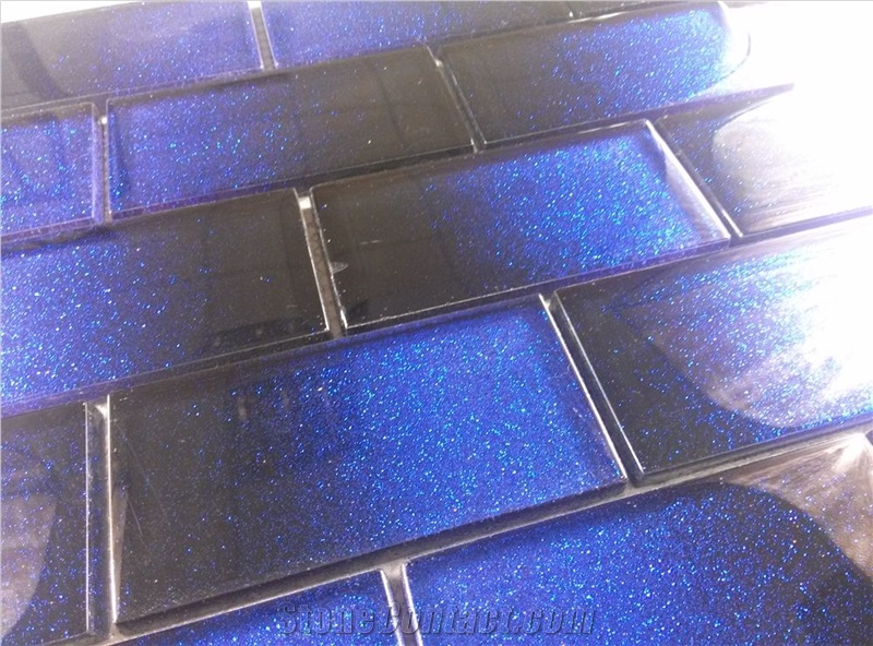 Blue Cold Spray Crystal Glass Subway Mosaic Tile Not for Swimming Pool