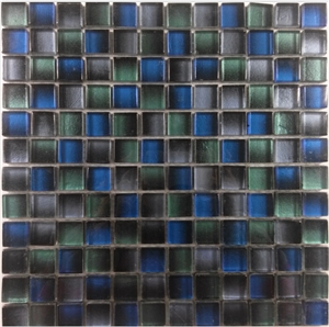Blue Crystal Glass Mosaic Cold Spray Mesh Mounted with No Water