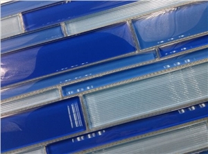 Blue Crystal Glass Swimming Pool Glass Linear Strip Mosaic Tile