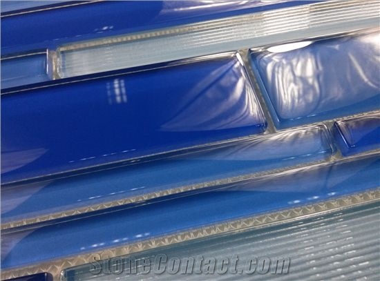Blue Crystal Glass Swimming Pool Glass Linear Strip Mosaic Tile