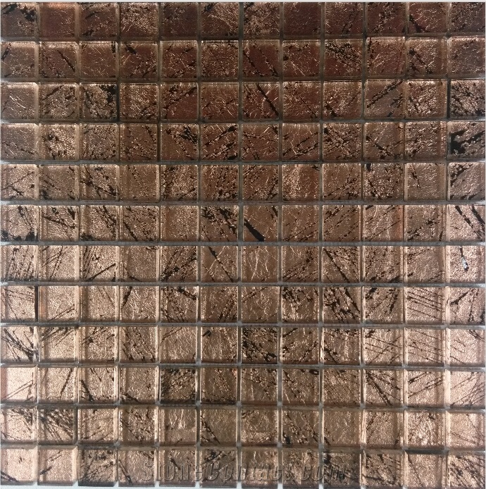 Brown Foil Crystal Glass Mosaic Wall Tile