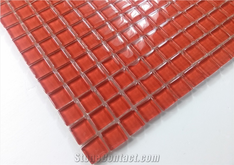 China Red Pure Crystal Glass Mosaic Wall Kitchen Bathroom Tile