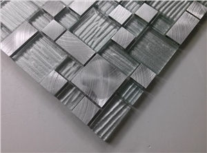 Cold Spray Crystal Glass Mix Aluminum Metal Mosaic Mesh Mounted Tile
