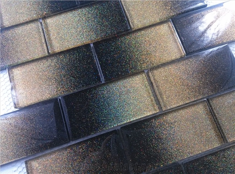 Cold Spray Gradation Subway Tile Glass Mosaic Mesh Mounted