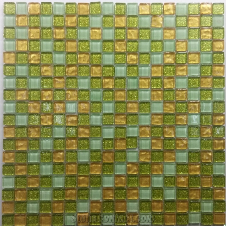 Crystal Glass 15x15mm Chip Mosaic Mesh Mounted Tile