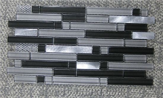 Crystal Glass Mix Silver Aluminum Grey Color Tone Mosaic Tile