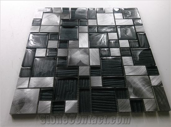 Glass Mosaic Mix Aluminum Silver Mosaic Tile Backsplash