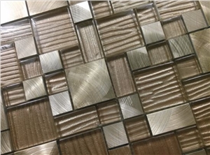 Golden Glass Mix Aluminum Mosaic Kitchen Wall Mesh Mounted Tile