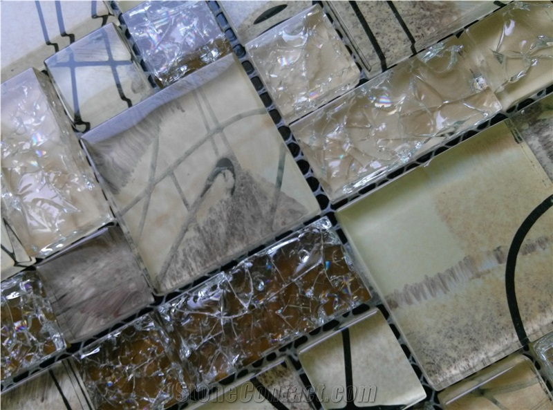 Hand Drawing Crackle Glass Mosaic Tile