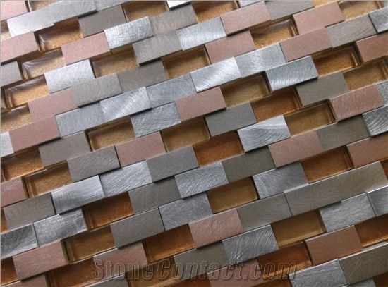 Orange Cold Spray Glass Mix Aluminum Mosaic Tile Without Joint