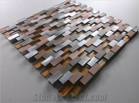 Orange Cold Spray Glass Mix Aluminum Mosaic Tile Without Joint