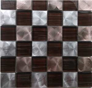 Pink and Silver Aluminum Mix Glass Mosaic Tile Checker Design