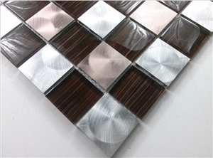 Pink and Silver Aluminum Mix Glass Mosaic Tile Checker Design