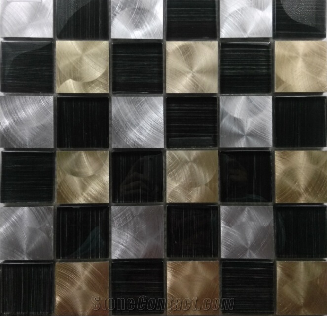 Printed Crystal Glass Mix Silver Golden Aluminum Tile