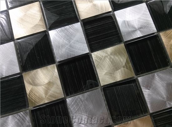 Printed Crystal Glass Mix Silver Golden Aluminum Tile