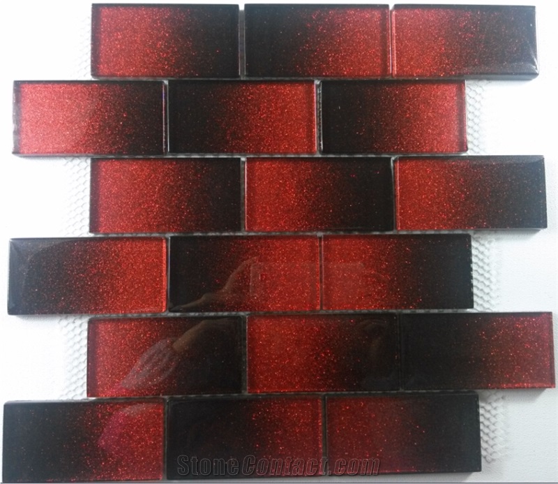 Red Cold Spray Crystal Glass Subway Mosaic Tile Wall Tile with No Water
