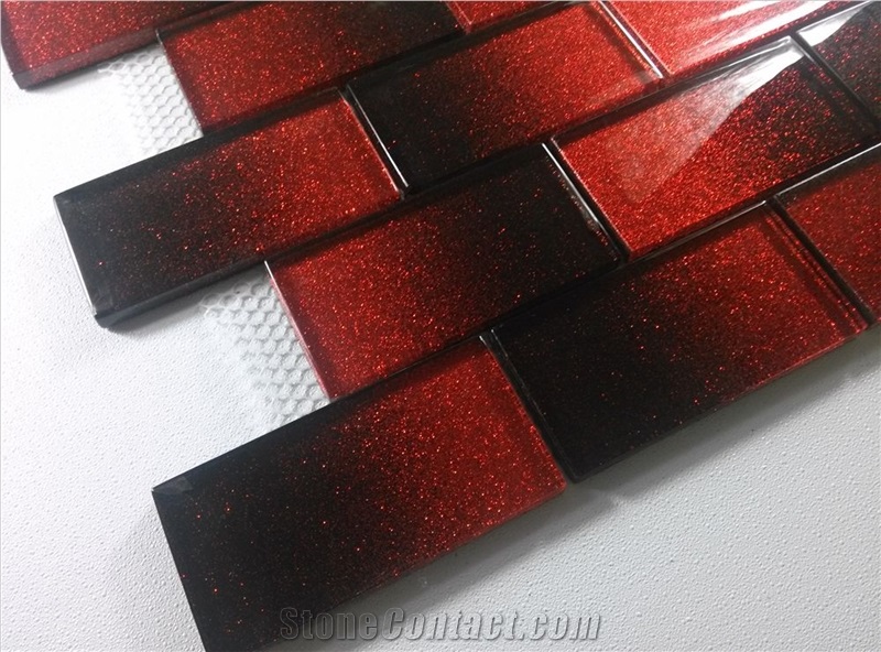 Red Cold Spray Crystal Glass Subway Mosaic Tile Wall Tile with No Water