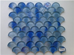Scale Glass Mosaic Blue Tile Hot Melt Mesh Mounted