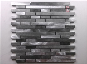 Silver Aluminum Random Brick Mesh Mounted Mosaic Tile