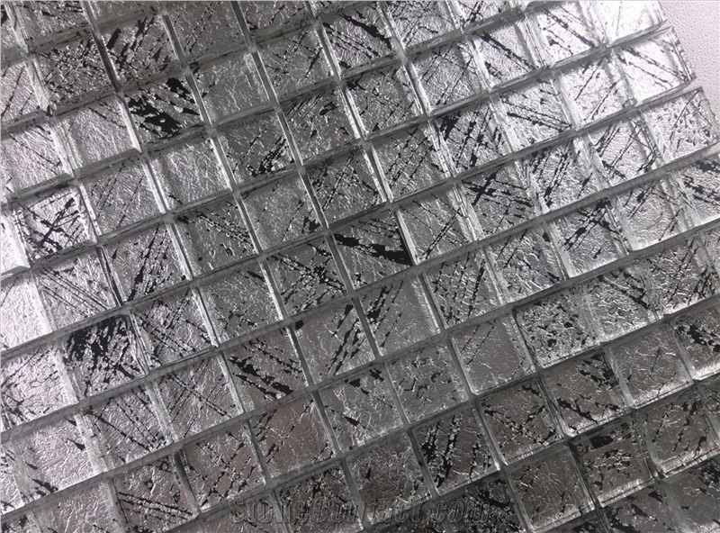Silver Foiled Crystal Glass 8mm Mosaic Wall Tile